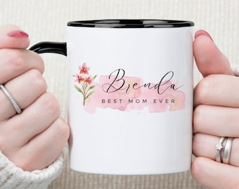 Personalized Mother's Day Mug with Custom Name Gift,Best Mom Ever Floral Design, Unique Gift for Mom,Customizable Coffee Cup for Mothers