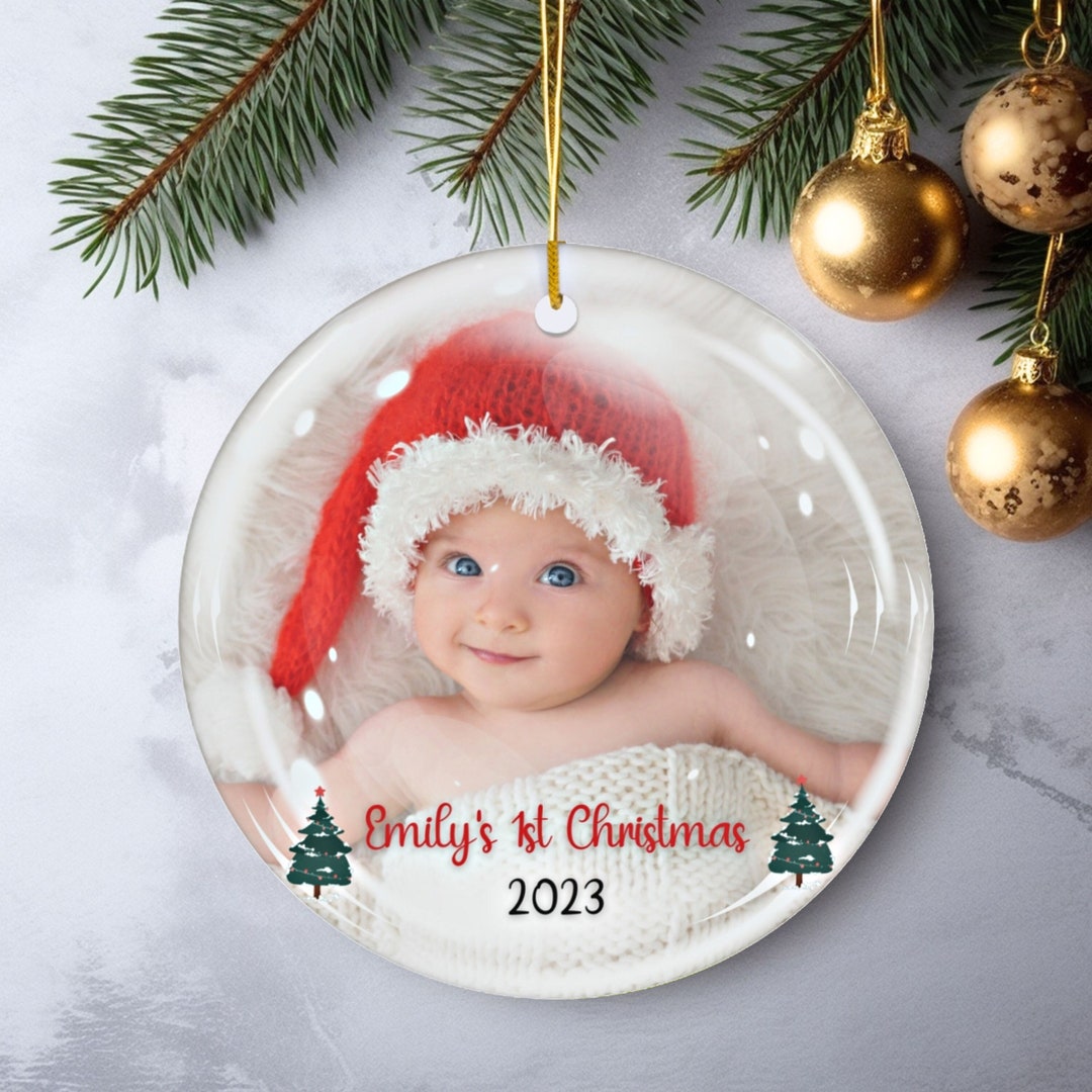 Ceramic Baby's First Christmas Photo Ornament, Custom Christmas