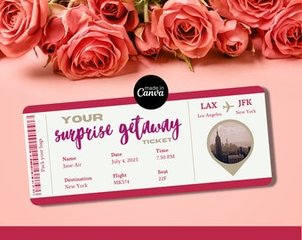 Plane Ticket Template Surprise Boarding Pass Fake Ticket Vacation Airplane Trip Flight Gift Holiday Destination