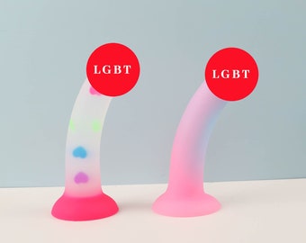 7 Inches Love Heart Dildo, Candy Silicone Jelly Heart Pounder Suction Cup Beginner Dildo Sexual Enhancement Body Safe Sex Aid,Luminous Dildo