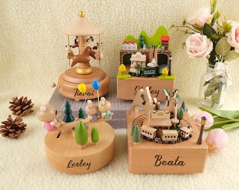 Custom Wooden Train Music Box, Wooden Baby Toys, Personalized Wooden Music Box, Baby Boy Birthday Gifts for Kids, Baby Wooden Music Box