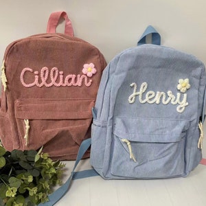Sac à dos en velours côtelé personnalisé, Sac à dos pour enfants, Cartable brodé personnalisé pour enfants et tout-petits, Sac à dos personnalisé pour enfants, Sac à dos avec nom