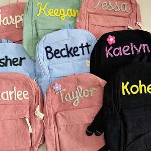 Handmade Corduroy Backpack, Personalized Embroidered School Bags for Kids and Toddlers,  Perfect for Preschool, Toddlers, and New Baby Gifts