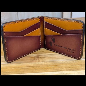 Cartera plegable de piel curtida vegetal, cosida a mano, regalo para hijo, esposo, padre