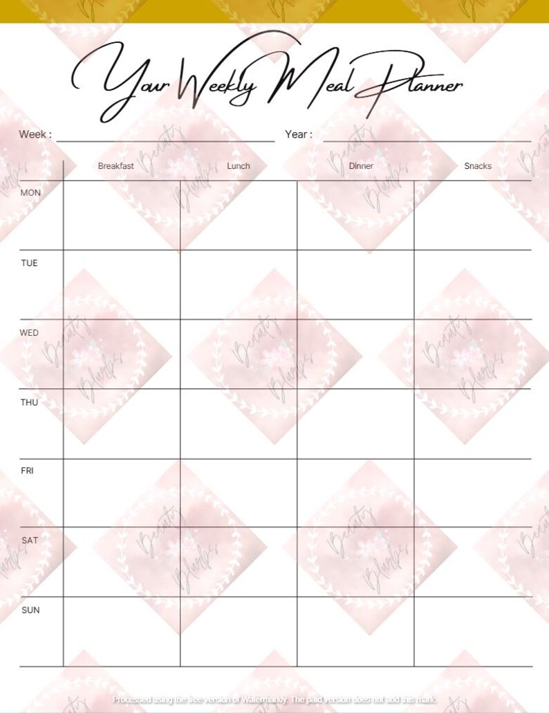 Minimalist Weekly Meal Planner Printable - Etsy