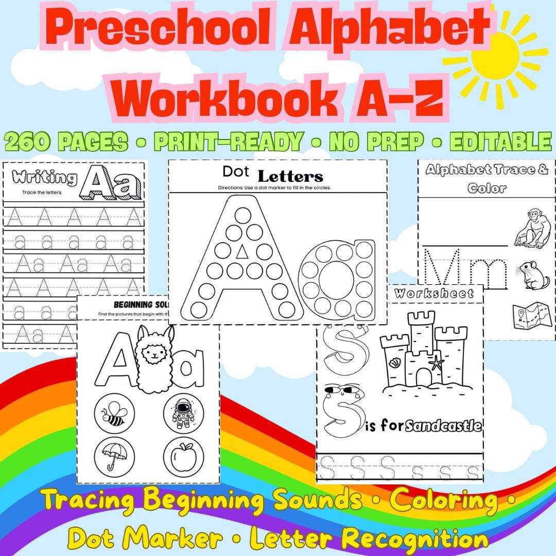 Editable Alphabet Workbook A-Z | Letter Tracing, Phonics (PDF Pattern ...