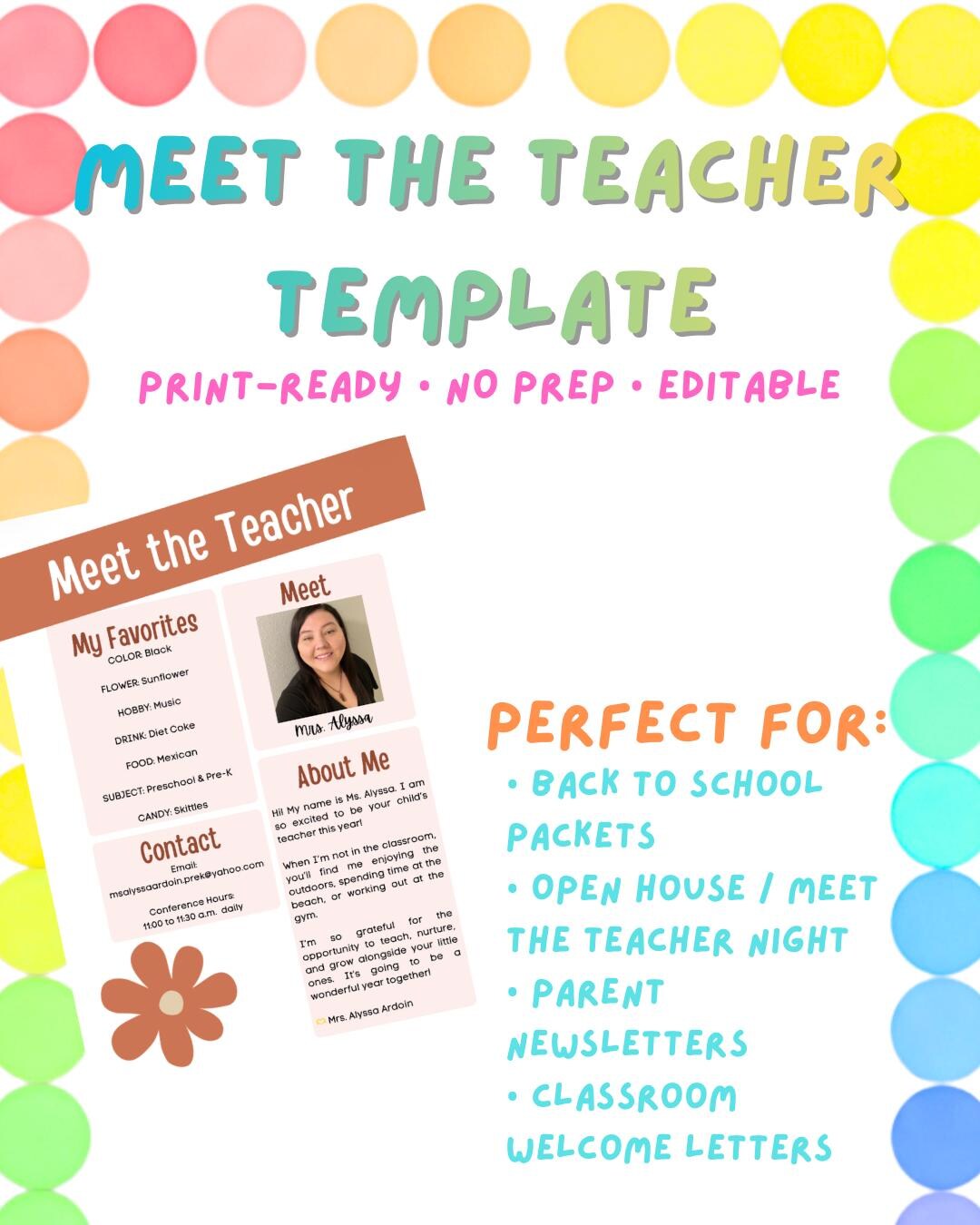 Editable Meet the Teacher Template | Back to School, Preschool (canva ...