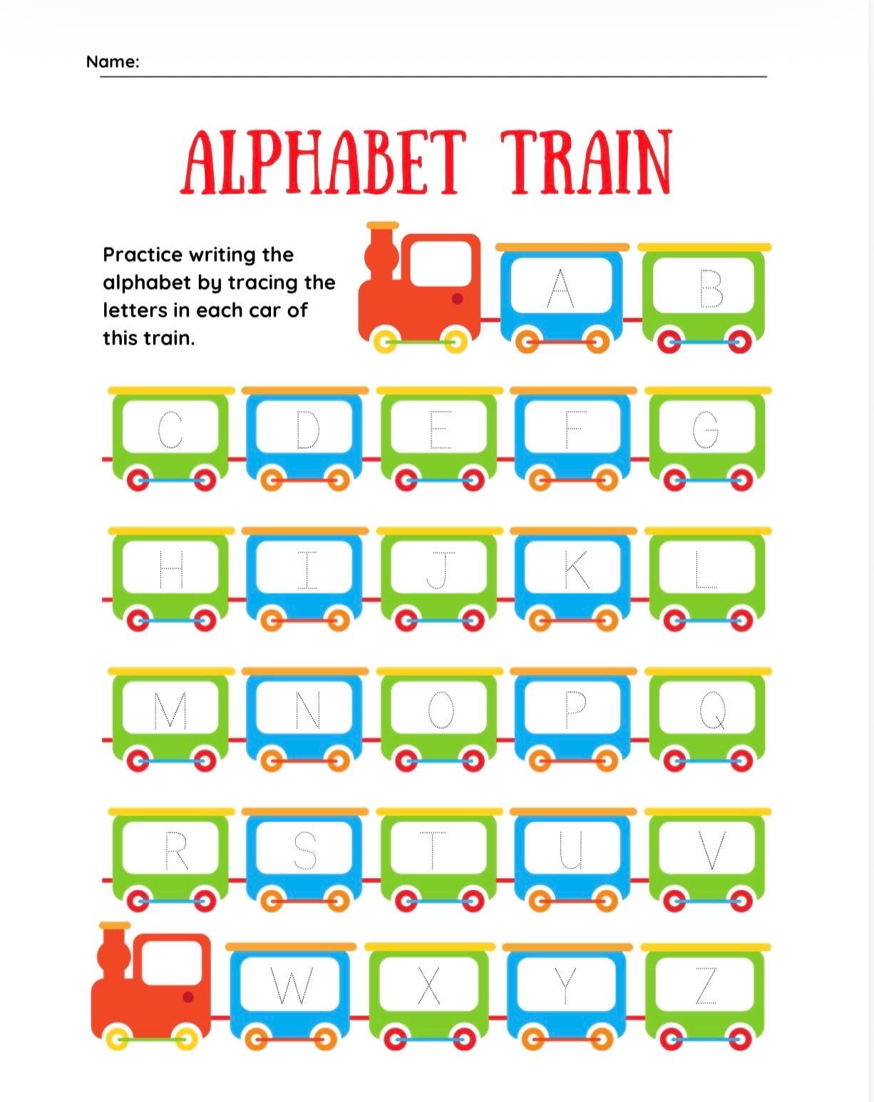 Alphabet Tracing Worksheets | Alphabet Train ABC Letter Writing ...