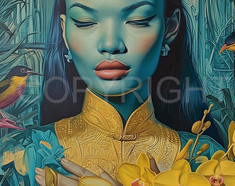 Poster Digital Art Print, Woman with Orchids (Digital Download) TRUE "1OF1"! EXCLUSIVE!!!!!