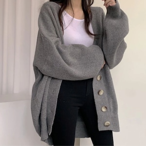 High Quality Lazy Knitted Cardigan Female V-neck Single-breasted Loose ...