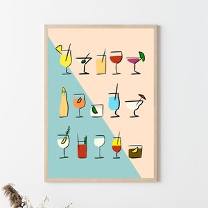 Retro Cocktails Print: Colorful Bar Cart Art (Digital Download)