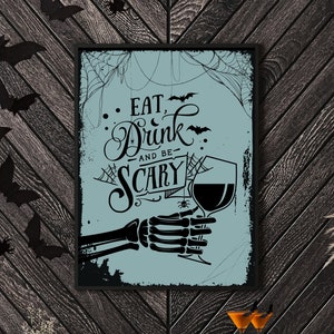 Skeleton Print | Bar Cart Print | Bar Cart Accessories | Halloween Bar Cart Decor | Retro Halloween Digital Print | Alcohol Wine Print