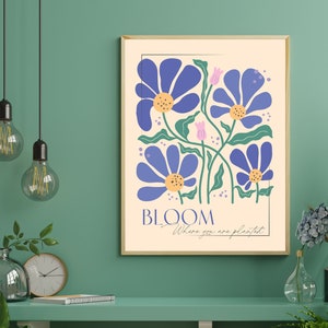 Bright Abstract Flower Botanical Print | Flower Market Poster | Purple Floral Wall Art | Bloom | Retro Indie Room Decor | Dopamine Decor
