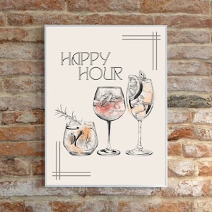 Retro Cocktails Print: Minimalist Bar Cart Art (Digital Download)