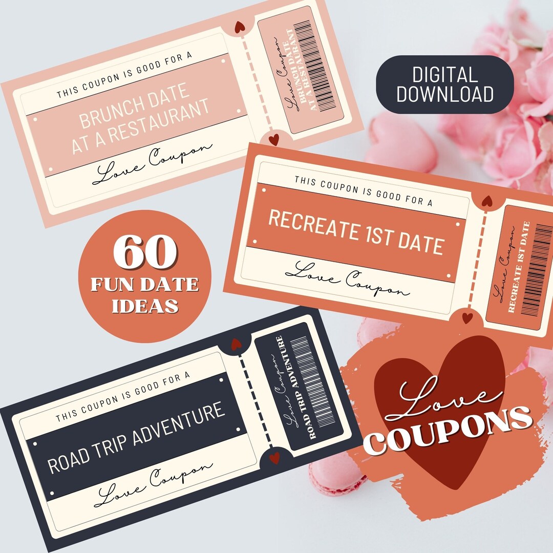 Printable Love Coupons Love Coupons for Couples Instant Download Couple Coupons Valentines Day ...