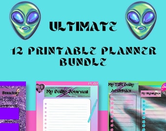 Y2K Digital Planner, Futuristic Planner, Alien Planner, Holographic Planner, Neon Planner, Music Planner, Weekly Planner, Hobby Planner