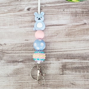 Blue Easter Bunny Lanyard, teacher, nurse, ID badge holder and key ring