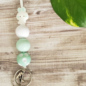 Pastel mint green Easter Bunny Lanyard, teacher, nurse, ID badge holder and key ring