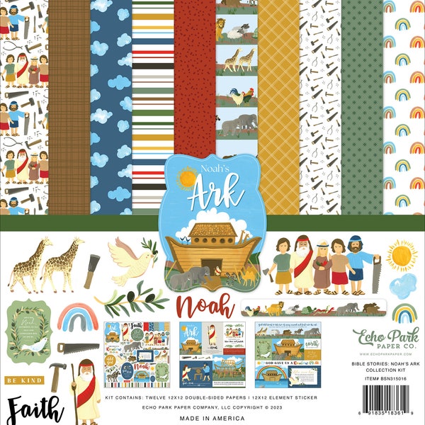 12x12 Bible Stories: Noah's Ark Echo Park Collection Kit for Scrapbooking and Cardmaking