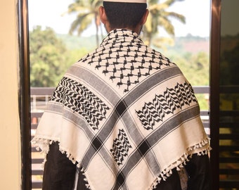 Acquista 1 Ottieni 1 Sciarpa Keffiyeh Kufiya Palestina gratuita (48 * 48) - Shemagh tradizionale palestinese gratuito con nappe Foulard in stile arabo Arafat Hatta