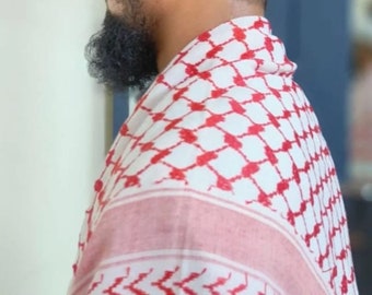 Foulard Keffieh Palestine (48*48) - Shemagh traditionnel Palestine libre avec pompons Arafat Hatta foulard de style arabe pour hommes et fem