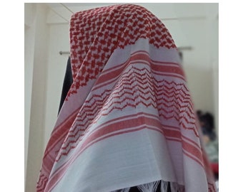 Palästina Rot Weiß Keffiyeh Kufiya Schal (48*48)Kostenloser Palästina Traditioneller Shemagh mit Quasten Arafat Hatta Arabischer Stil Kopftuch Unisex