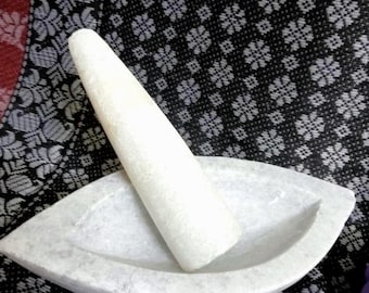 White Marble Mortar and Pestle Set: Handcrafted Stone Herb Grinder