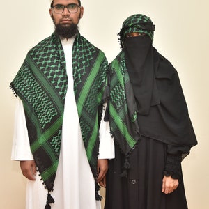 Dark Green Palestine Keffiyeh Scarf: Traditional Arab Kufiya, Unisex Headwrap