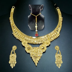 Handcrafted Gold Plated Indian Jewelry Set: Necklace & Earrings