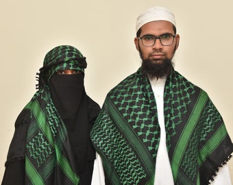 Palestine Dark Green Keffiyeh Kufiya Scarf (48*48) Free Palestine Traditional Shemagh With Tassels Arafat Hatta Arab Style For Unisex