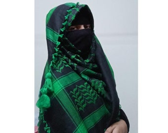 Palästina Dunkelgrüner Keffiyeh Kufiya Schal (48*48) Kostenloser palästinensischer traditioneller Shemagh mit Quasten Arafat Hatta im arabischen Stil für Unisex