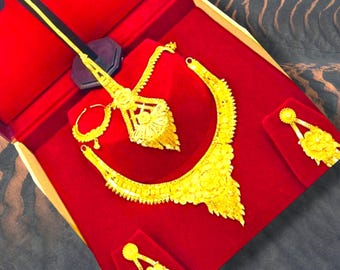 Gold-Plated Necklace & Earrings Set | Bridal Kundan Jewelry