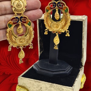 Handmade Gold-Plated Jhumka Earrings with Crystal