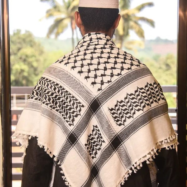 Palestina Keffiyeh Kufiya sjaal (48*48)-Gratis Palestina traditionele Shemagh met kwastjes Arafat Hatta Arabische stijl hoofddoek voor mannen en vrouwen