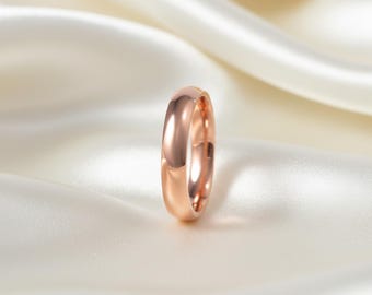 Alliance dôme en titane or rose, bague de fiançailles minimaliste, bague de couple polie
