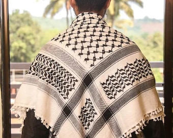 Palestine Keffiyeh Kufiya Scarf (48*48) Free Palestine Traditional Shemagh with Tassels Arafat Hatta Arab Style Headscarf for men and women
