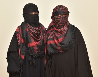 Palestine Red Black Keffiyeh Kufiya Scarf (48*48)Free Palestine Traditional Shemagh With Tassels Arafat Hatta Arab Style Headscarf unisex