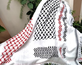 Foulard keffieh palestinien 122 x 122 cm, keffieh hatta traditionnel, shemagh rouge, vert et blanc, foulard arabe de Palestine libre unisexe