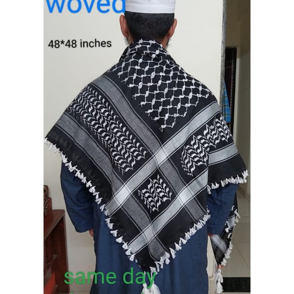 Palestine Keffiyeh Kufiya Scarf (48*48)- Free Palestine Traditional Shemagh with Tassels Arafat Hatta Arab Style Headscarf for Men and Women