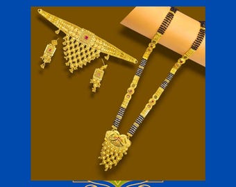 Gold-Plated Indian Jewelry Set: Mangalsutra, Choker & Earrings