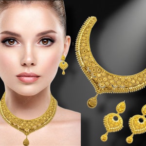 Handcrafted Gold-Plated Necklace Set for Women | Ethnic Gold Necklace Jewelry For Party Wear | Wedding Gift for Her | Anniversary Gift |