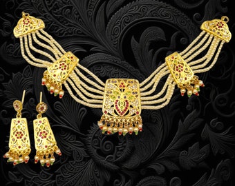 Handcrafted Jadau Lucknowi Gold Plated Necklace Set: Traditional Indian Wedding Jewelry
