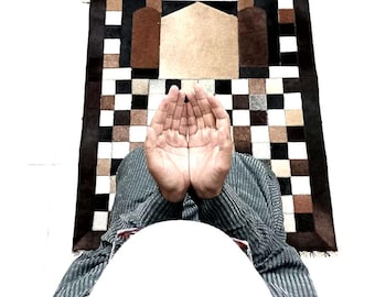 Tapis en cuir de vache naturel biologique de qualité supérieure, tapis de prière Musallah Janamaaz, mélange de couleurs chocolat noir et