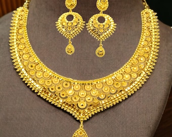 Handcrafted Gold-Plated Necklace & Earrings Jewelry Set