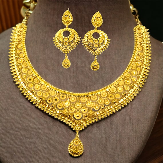 Handcrafted Gold-Plated Necklace & Earrings Jewelry Set
