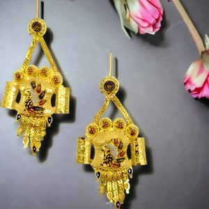 Boucles d'oreilles en plaqué or faites main avec cristal | Boucles d'oreilles de mariée légères en chaîne Kaan | Cadeau de bijoux de fête traditionnels pour petite amie, mariée