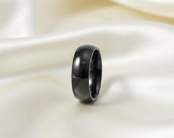 Alliance dôme en titane noir, bague minimaliste polie pour couple