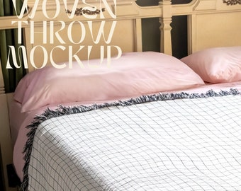 Woven Throw Blanket Mockup: 60" x 50" Photoshop Template (Digital Download)