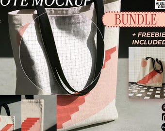 Woven Tote Mockup Bundle: 18" Square Tote, Photoshop & Canva