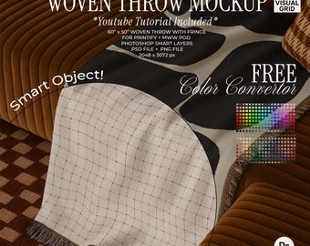 Woven Throw Mockup: Vintage Silk, Textured (Photoshop, Canva)